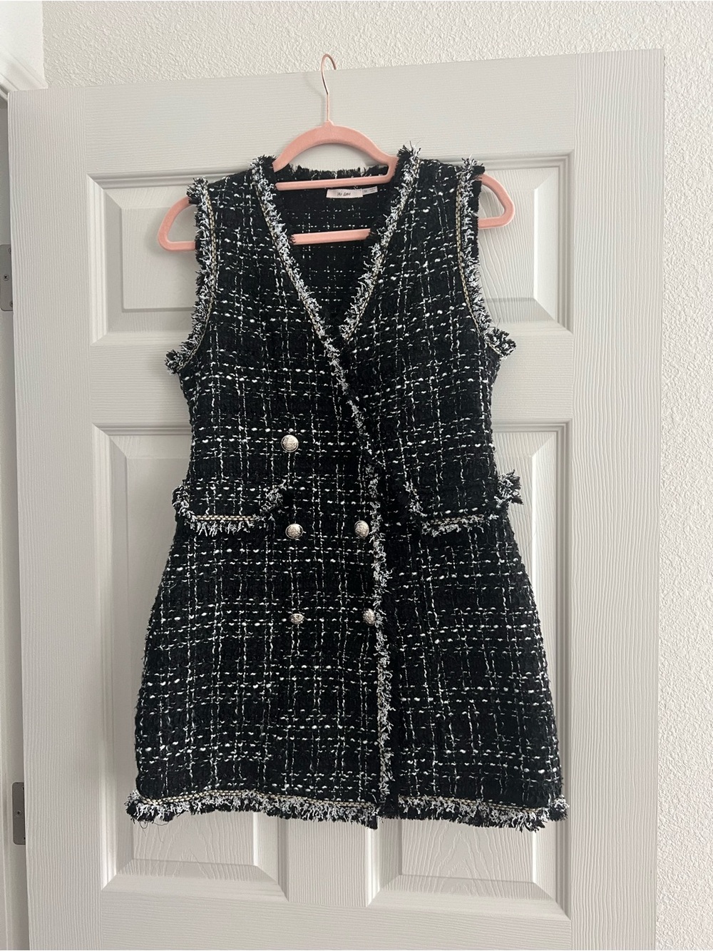Chic Black & White Tweed Sleeveless Vest Dress